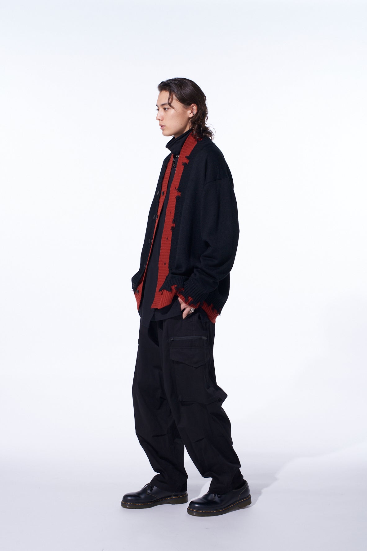 CORPILON BULKY WOOL COLOR-BLOCKED DAMAGE CARDIGAN