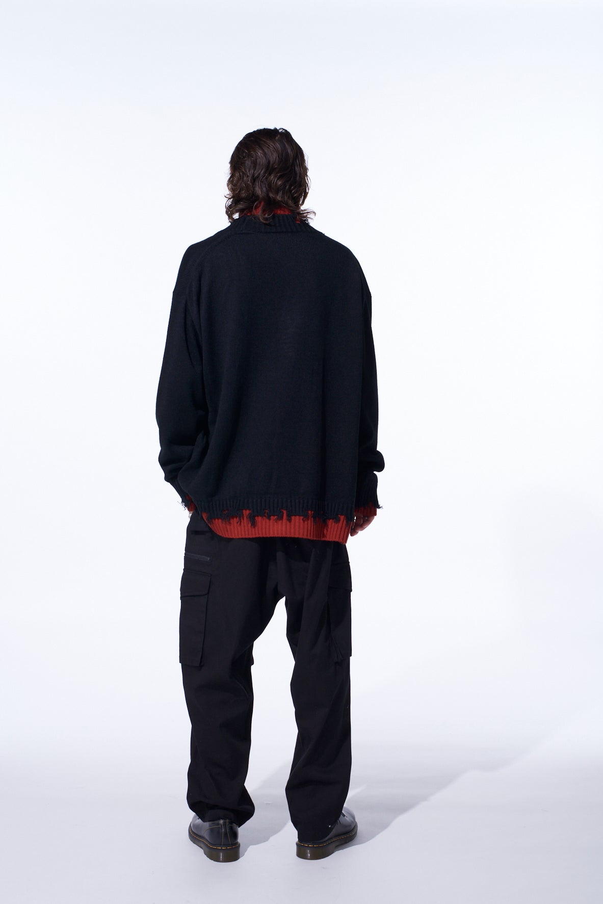CORPILON BULKY WOOL COLOR-BLOCKED DAMAGE CARDIGAN