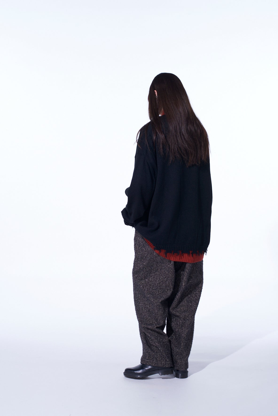 CORPILON BULKY WOOL COLOR-BLOCKED DAMAGE CARDIGAN