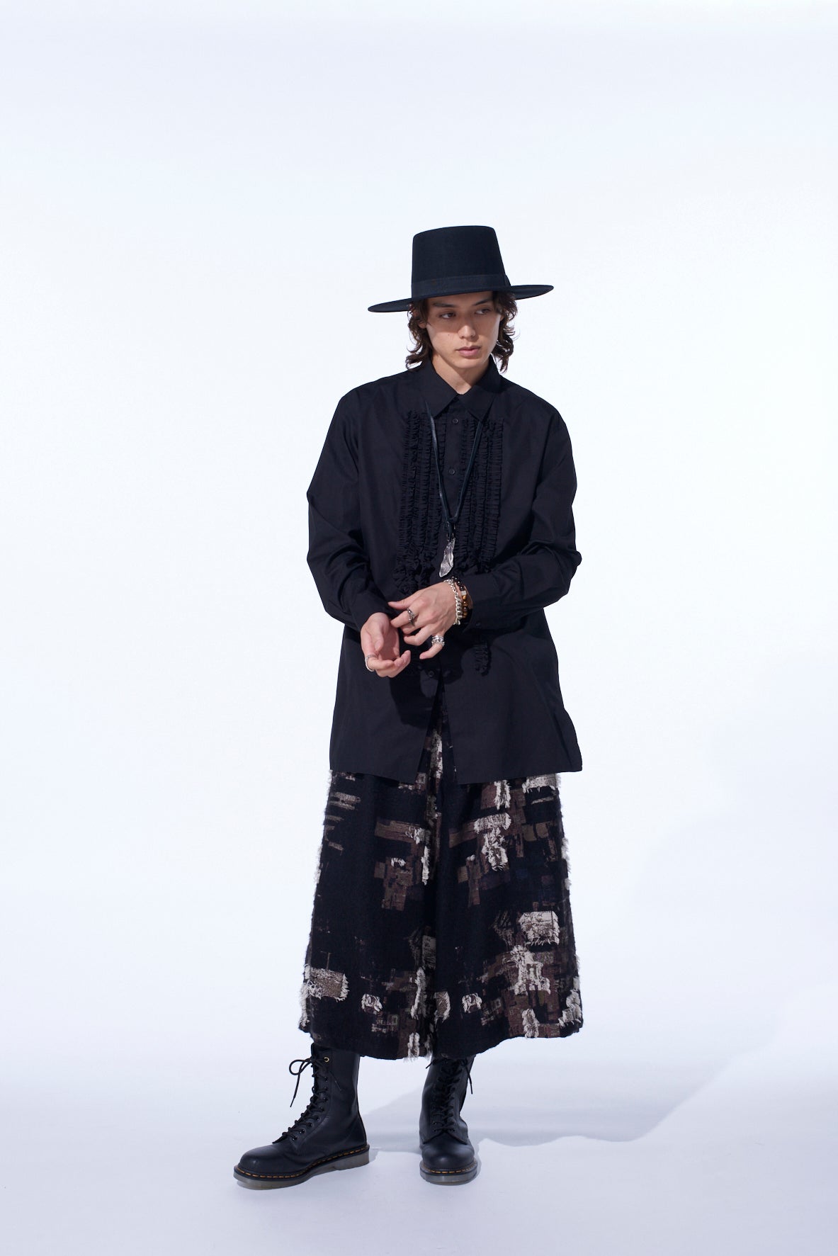 PATCHWORK CUT JACQUARD CULOTTE PANTS