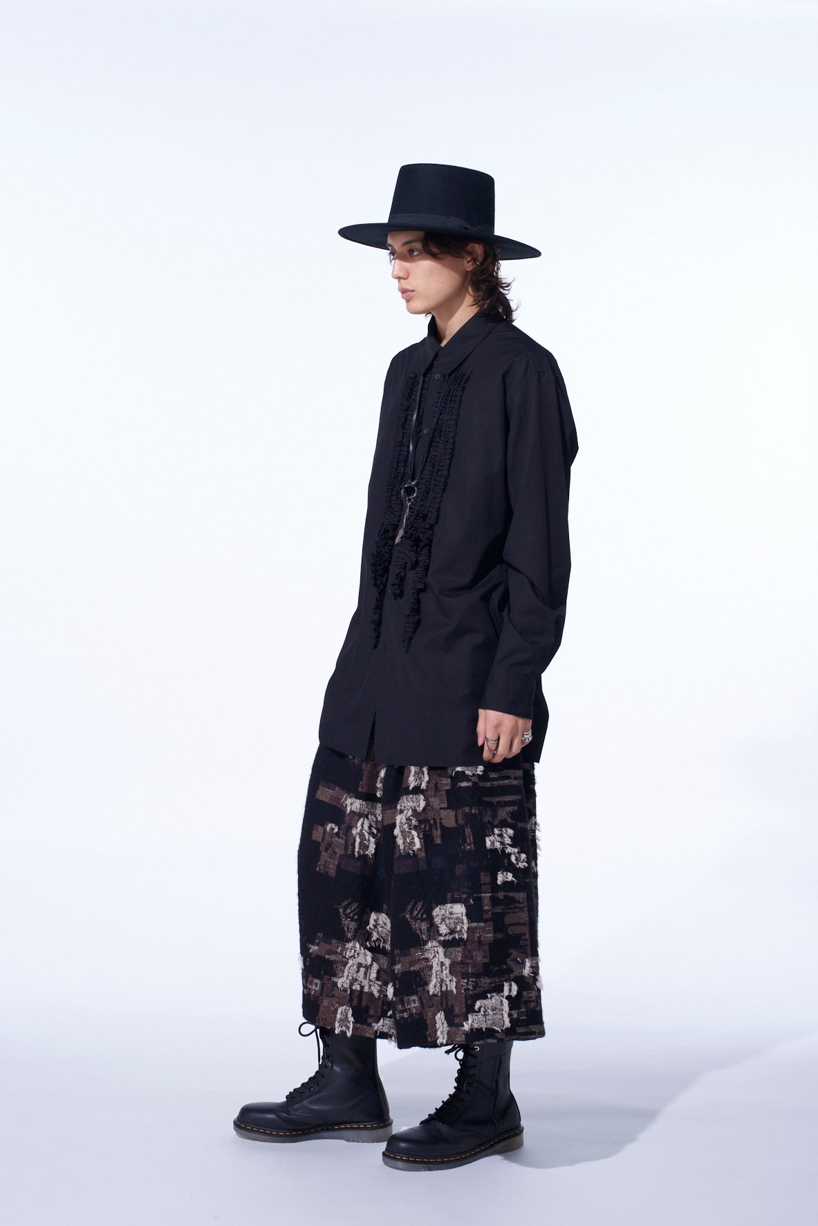 PATCHWORK CUT JACQUARD CULOTTE PANTS