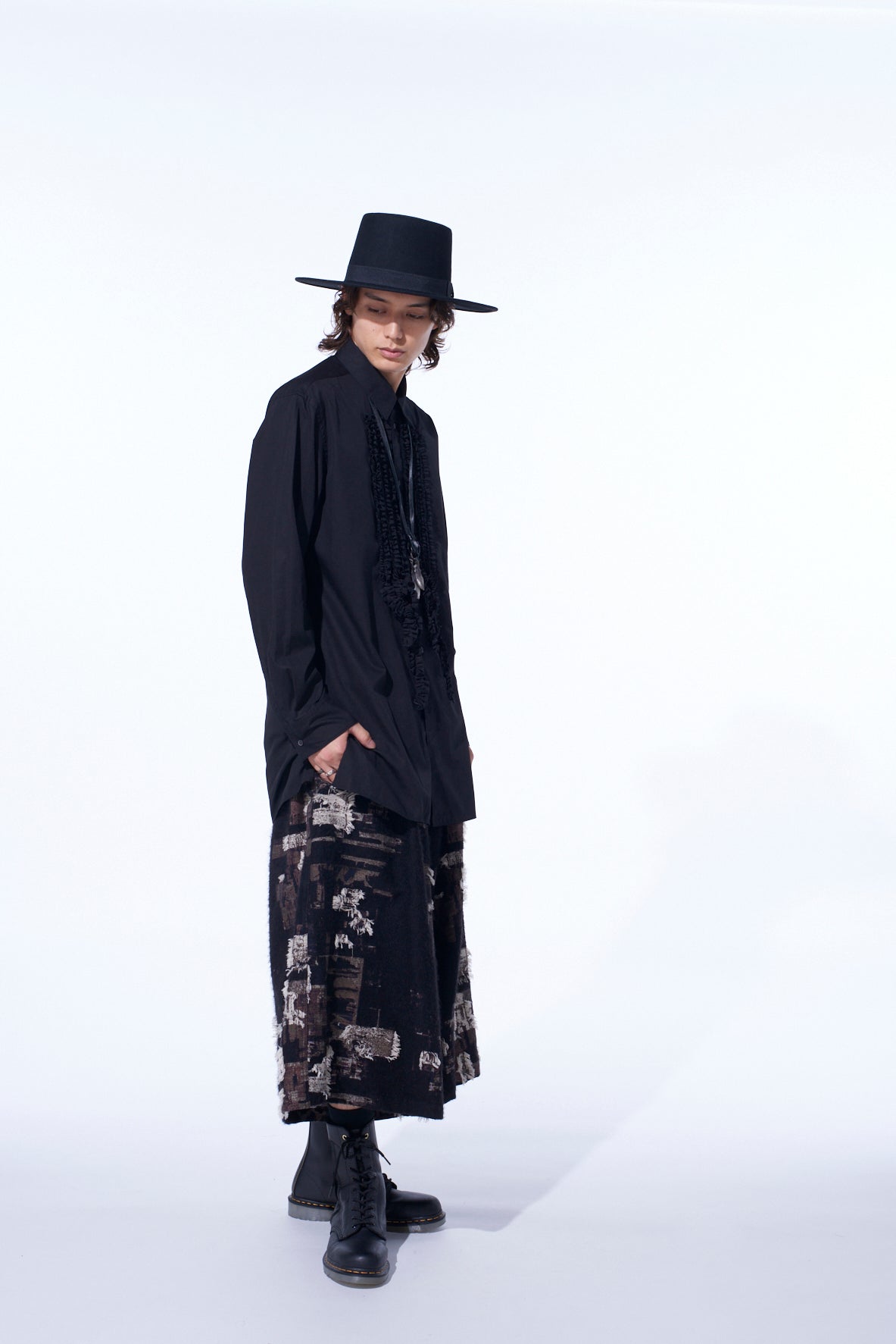 PATCHWORK CUT JACQUARD CULOTTE PANTS