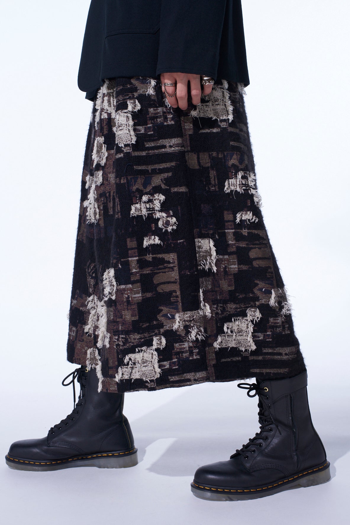 PATCHWORK CUT JACQUARD CULOTTE PANTS