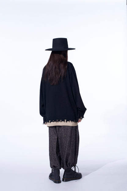 BRUSHED TWILL NEEDLE PUNCH ELASTIC HAKAMA PANTS