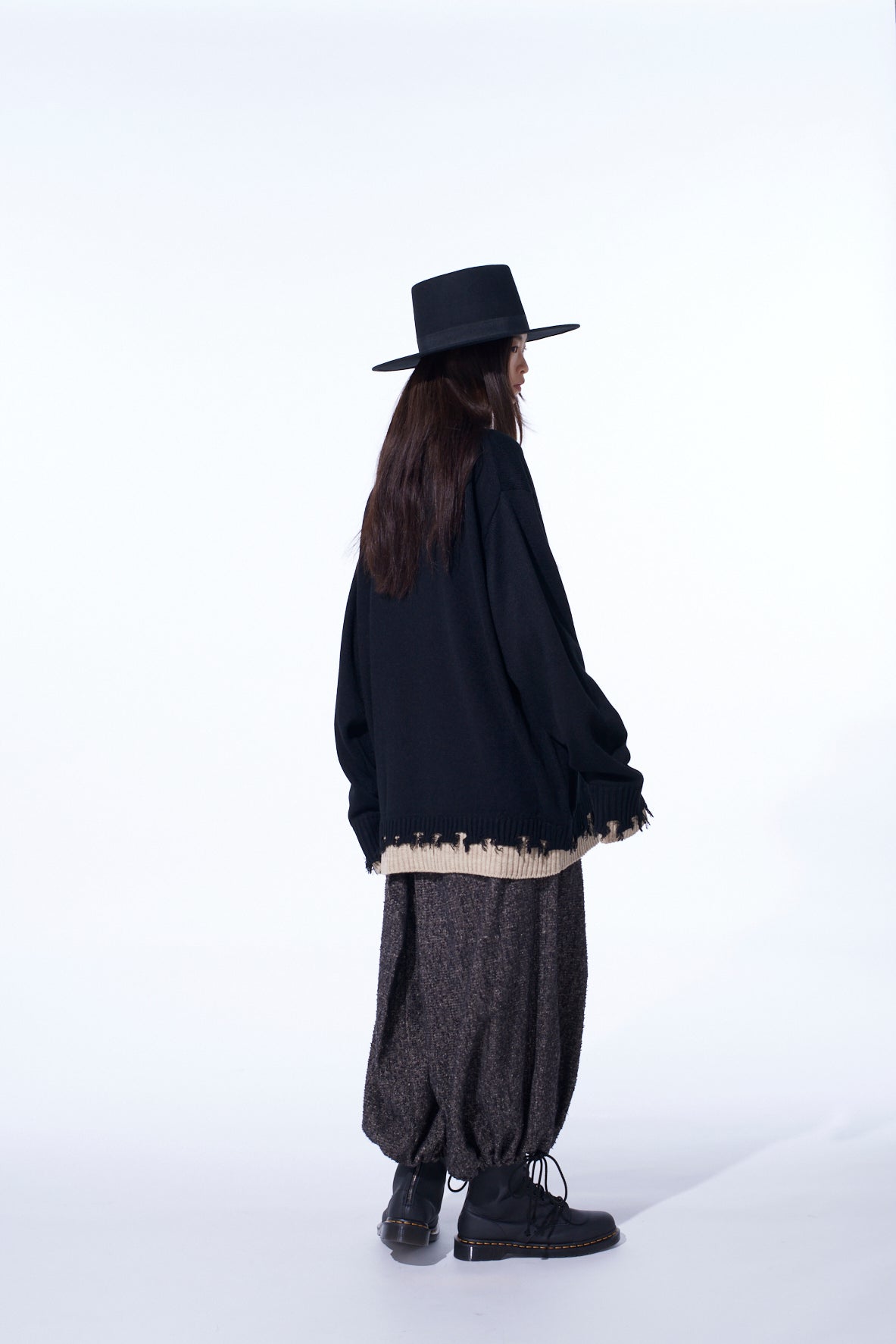 BRUSHED TWILL NEEDLE PUNCH ELASTIC HAKAMA PANTS