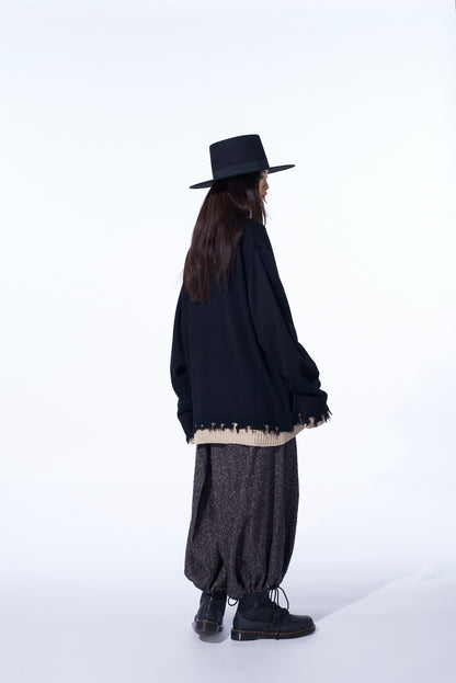 BRUSHED TWILL NEEDLE PUNCH ELASTIC HAKAMA PANTS