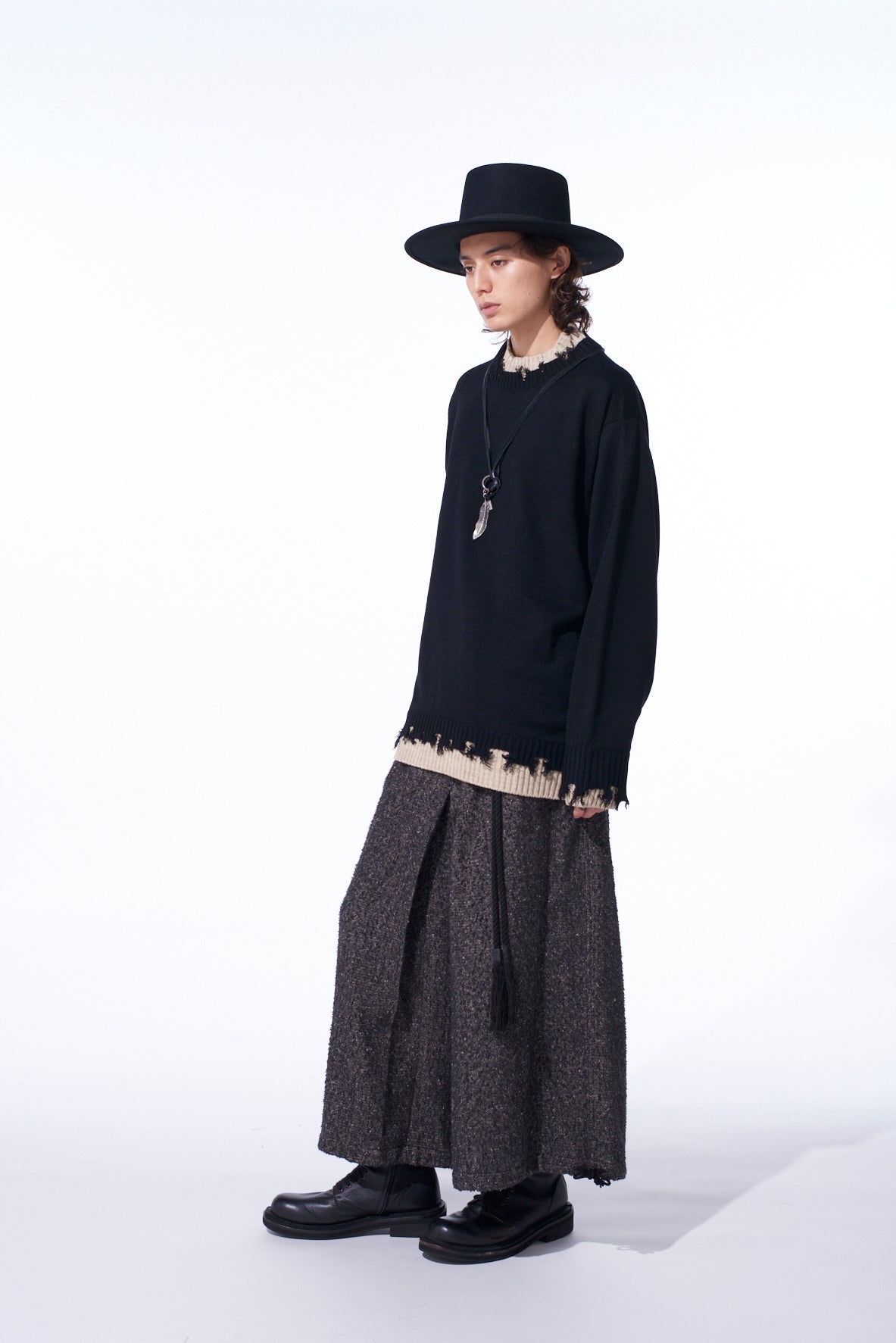 BRUSHED TWILL NEEDLE PUNCH ELASTIC HAKAMA PANTS
