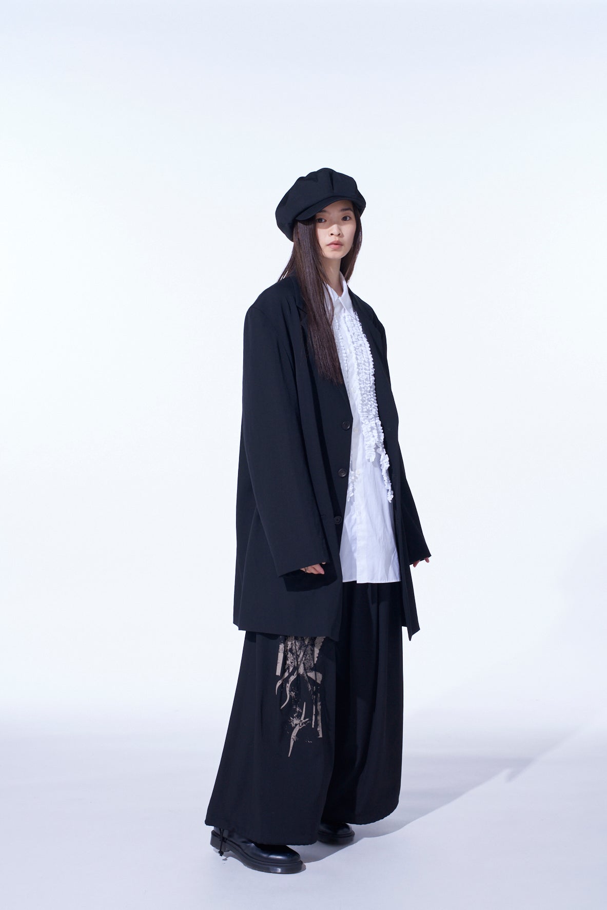 WASHER WOOL GABARDINE PRINT EMBROIDERY BALLOON PANTS