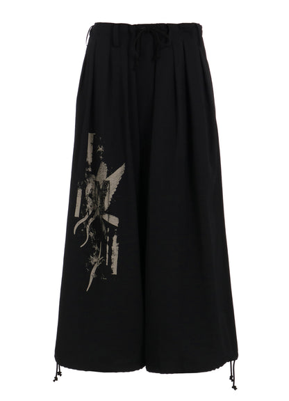 WASHER WOOL GABARDINE PRINT EMBROIDERY BALLOON PANTS