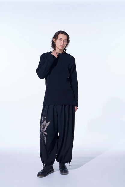 WASHER WOOL GABARDINE PRINT EMBROIDERY BALLOON PANTS