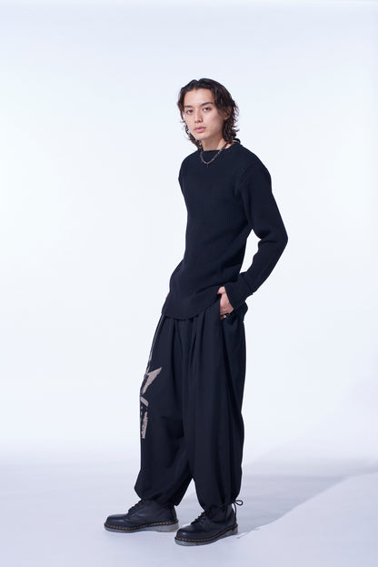 WASHER WOOL GABARDINE PRINT EMBROIDERY BALLOON PANTS