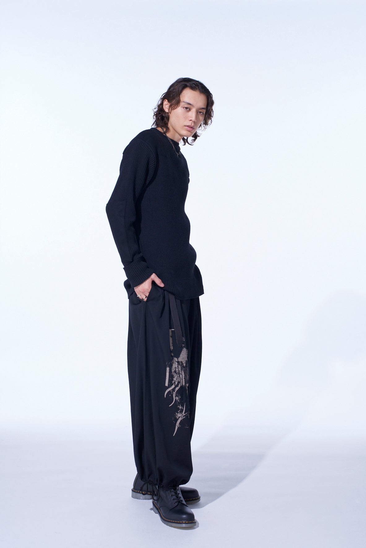 WASHER WOOL GABARDINE PRINT EMBROIDERY BALLOON PANTS