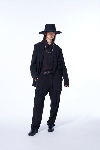 CREPE de CHINE SHIRRING POCKETS TAPERED PANTS