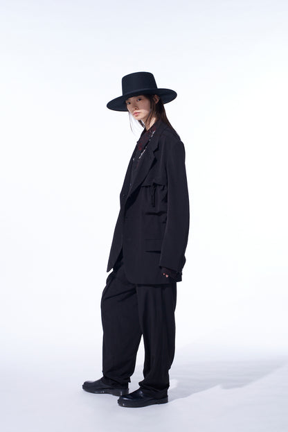 CREPE de CHINE SHIRRING POCKETS TAPERED PANTS
