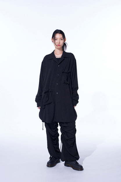 CREPE de CHINE SHIRRING WIDE PANTS