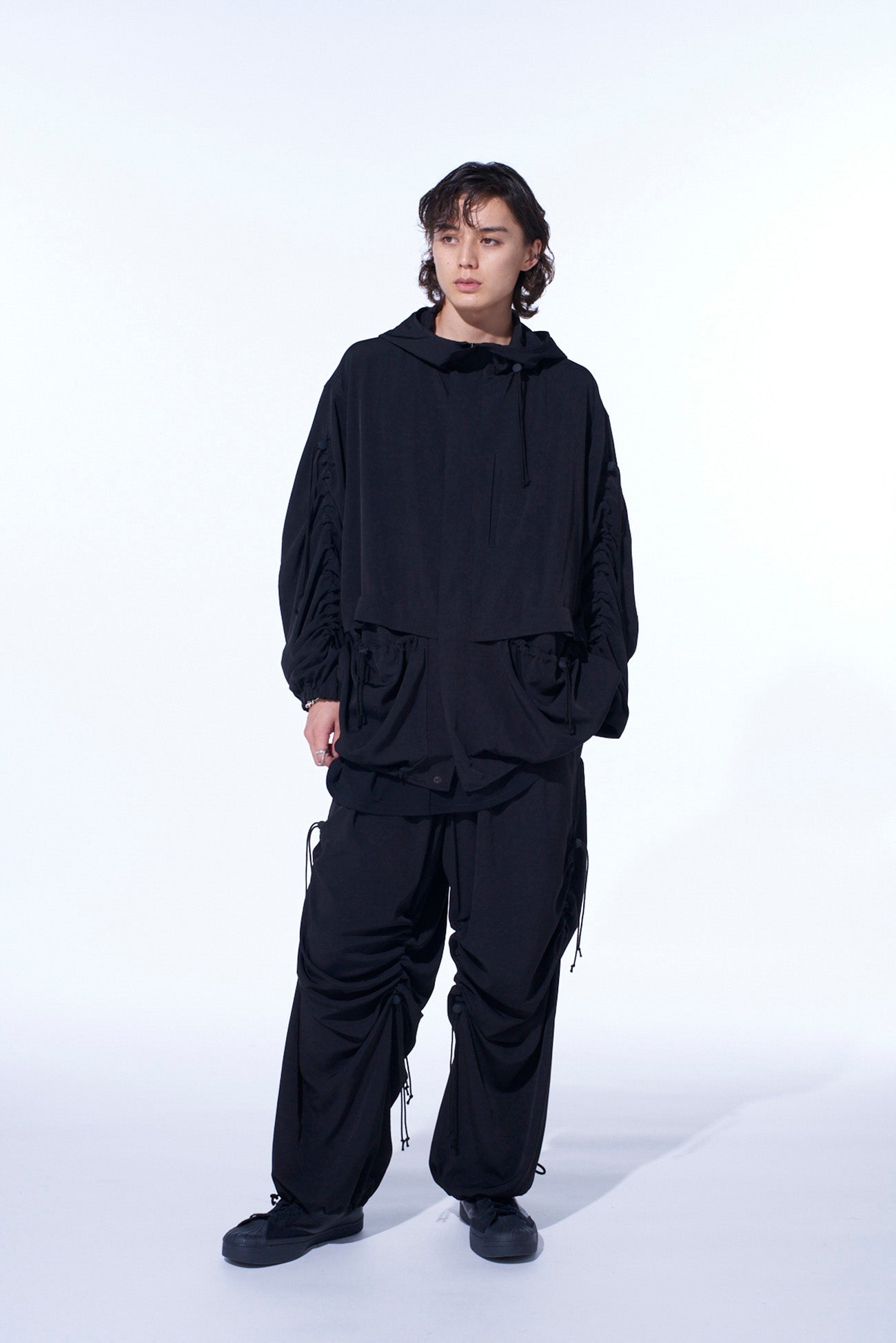 CREPE de CHINE SHIRRING WIDE PANTS