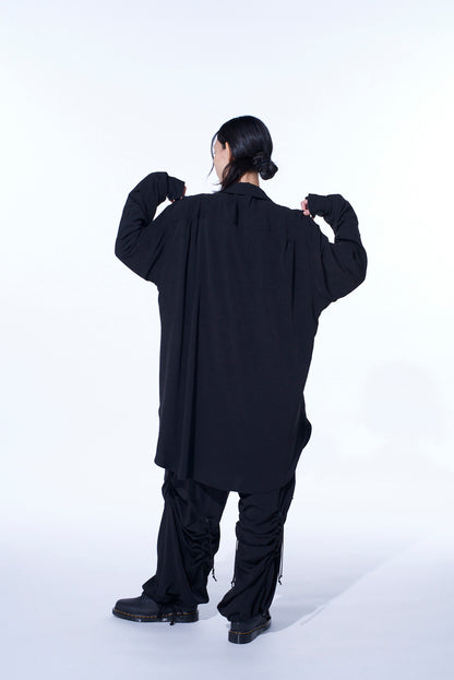 CREPE de CHINE SHIRRING WIDE PANTS