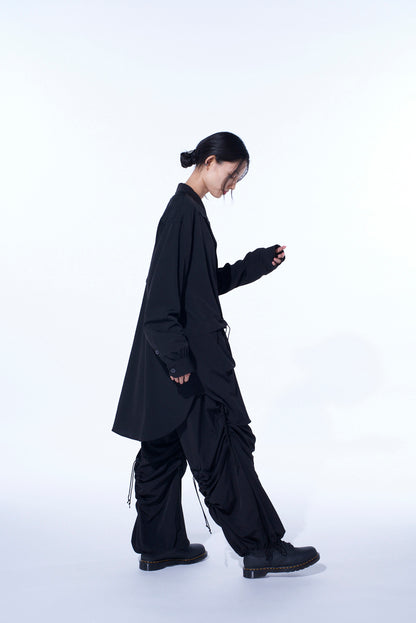 CREPE de CHINE SHIRRING WIDE PANTS