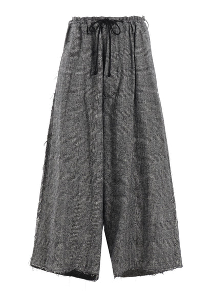 GLEN CHECK RAW EDGE WIDE SAROUEL PANTS