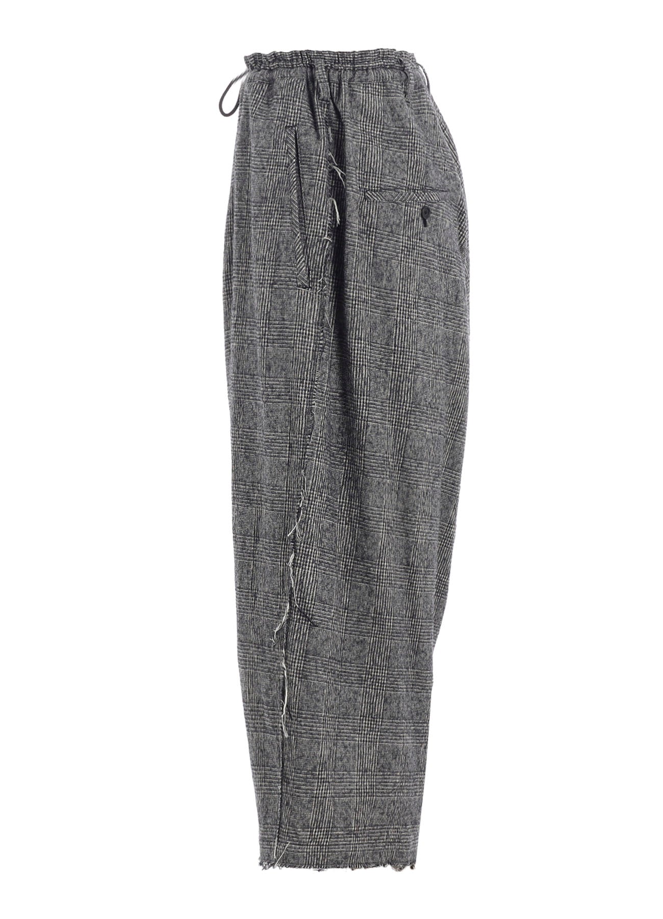 GLEN CHECK RAW EDGE WIDE SAROUEL PANTS