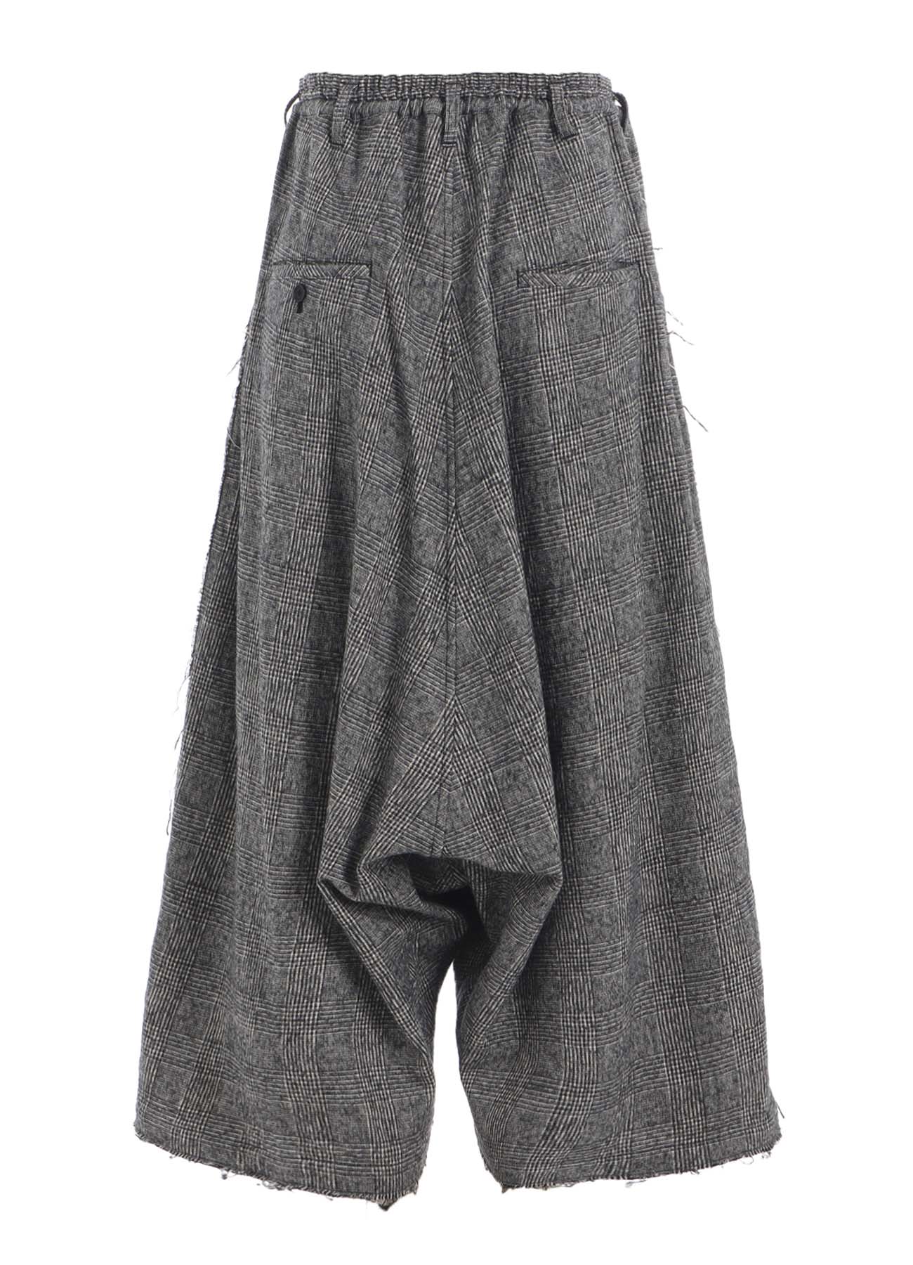 GLEN CHECK RAW EDGE WIDE SAROUEL PANTS