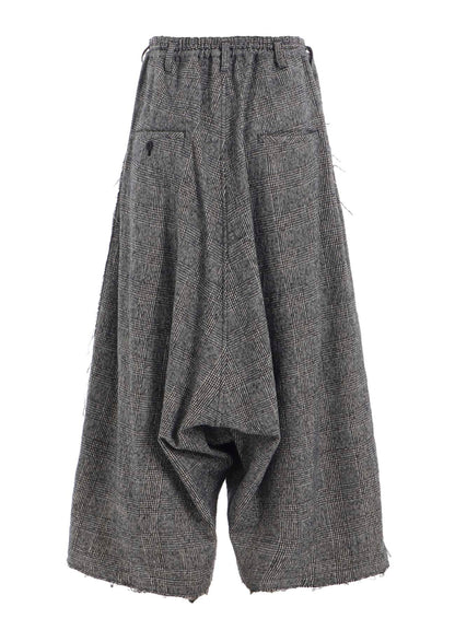 GLEN CHECK RAW EDGE WIDE SAROUEL PANTS
