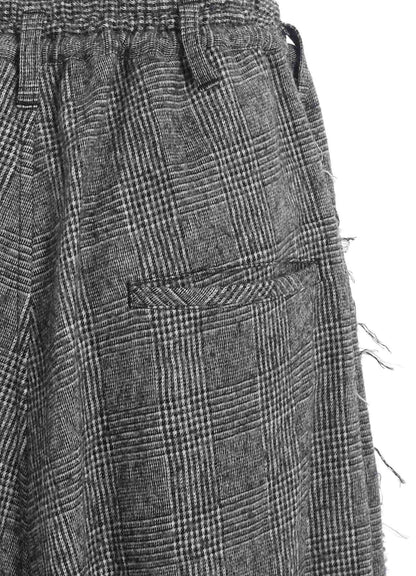 GLEN CHECK RAW EDGE WIDE SAROUEL PANTS