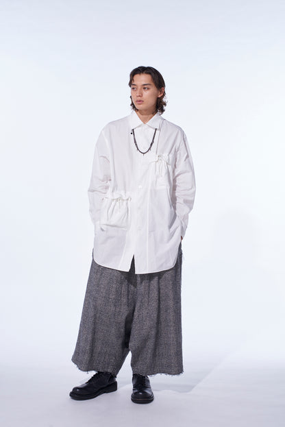 GLEN CHECK RAW EDGE WIDE SAROUEL PANTS