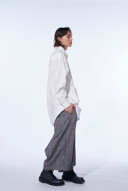 GLEN CHECK RAW EDGE WIDE SAROUEL PANTS