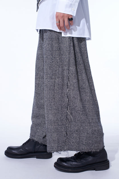 GLEN CHECK RAW EDGE WIDE SAROUEL PANTS