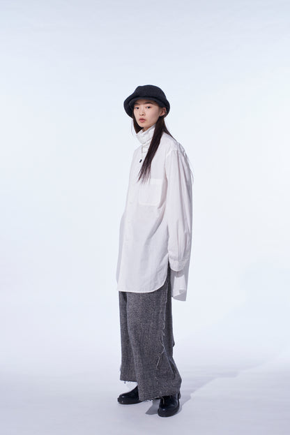 GLEN CHECK RAW EDGE WIDE SAROUEL PANTS