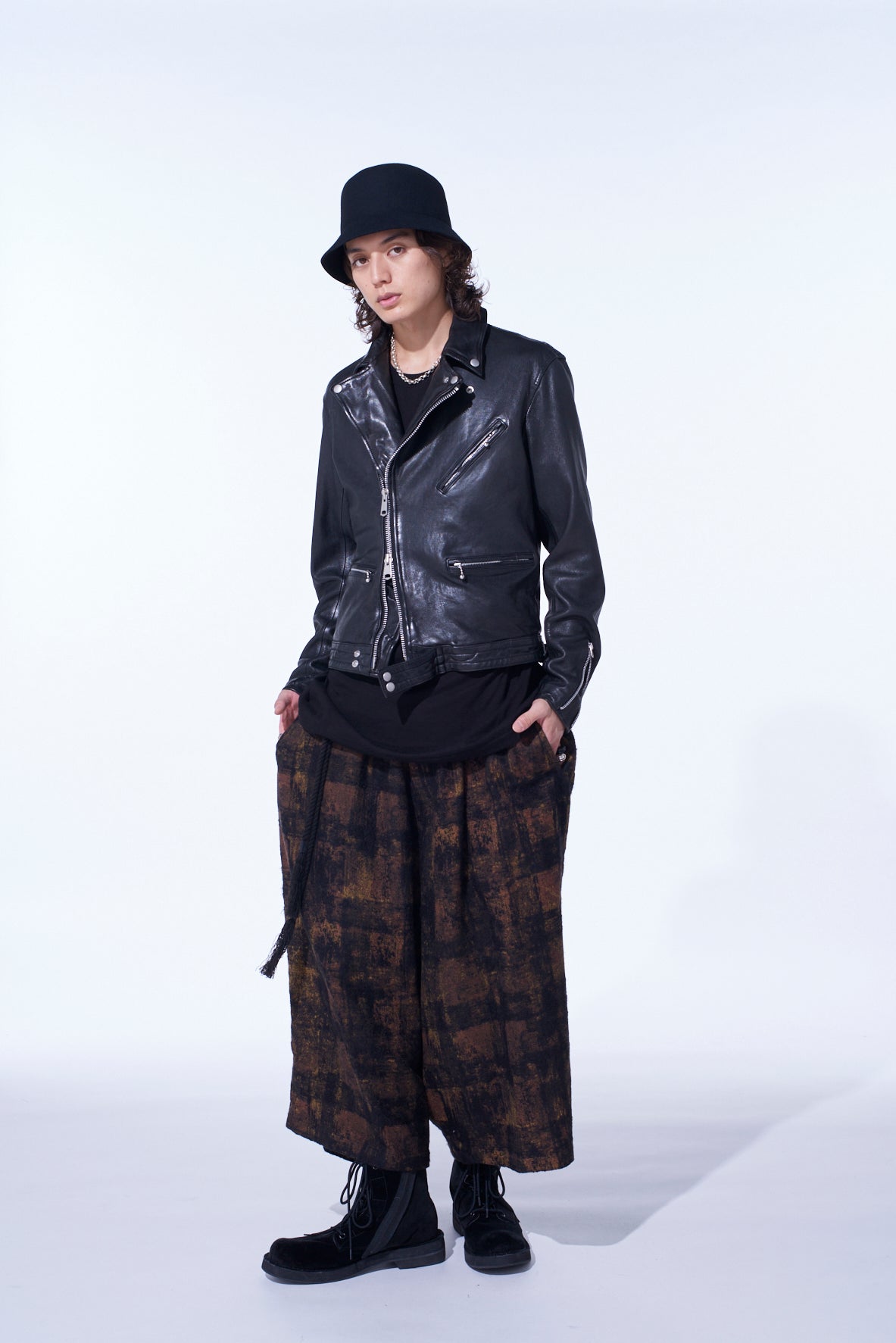 CHECK JACQUARD WIDE SAROUEL PANTS