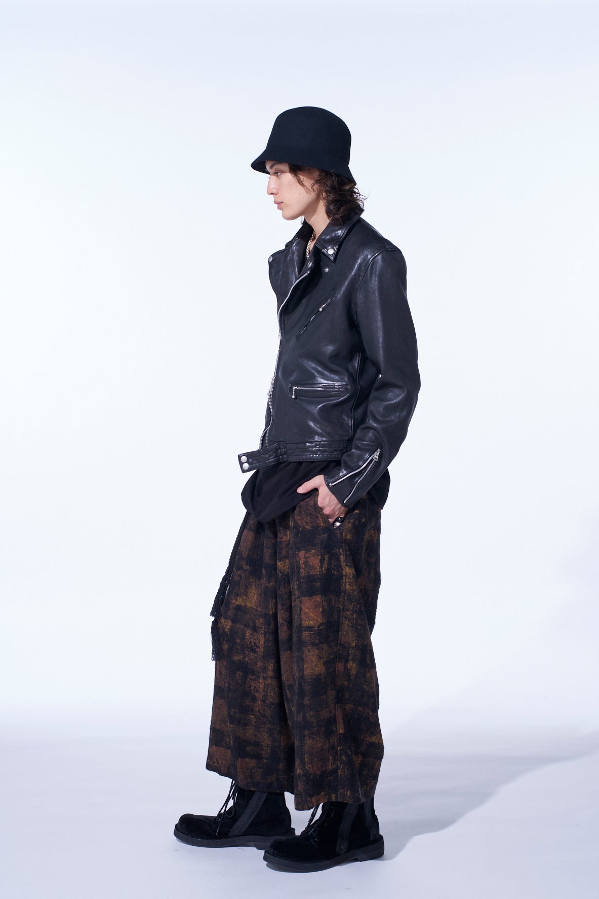 CHECK JACQUARD WIDE SAROUEL PANTS