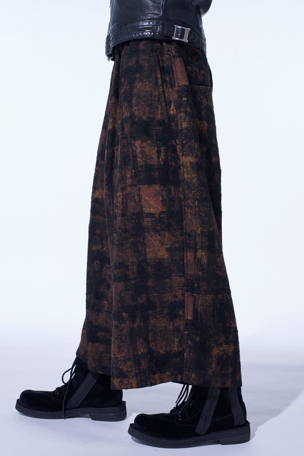 CHECK JACQUARD WIDE SAROUEL PANTS
