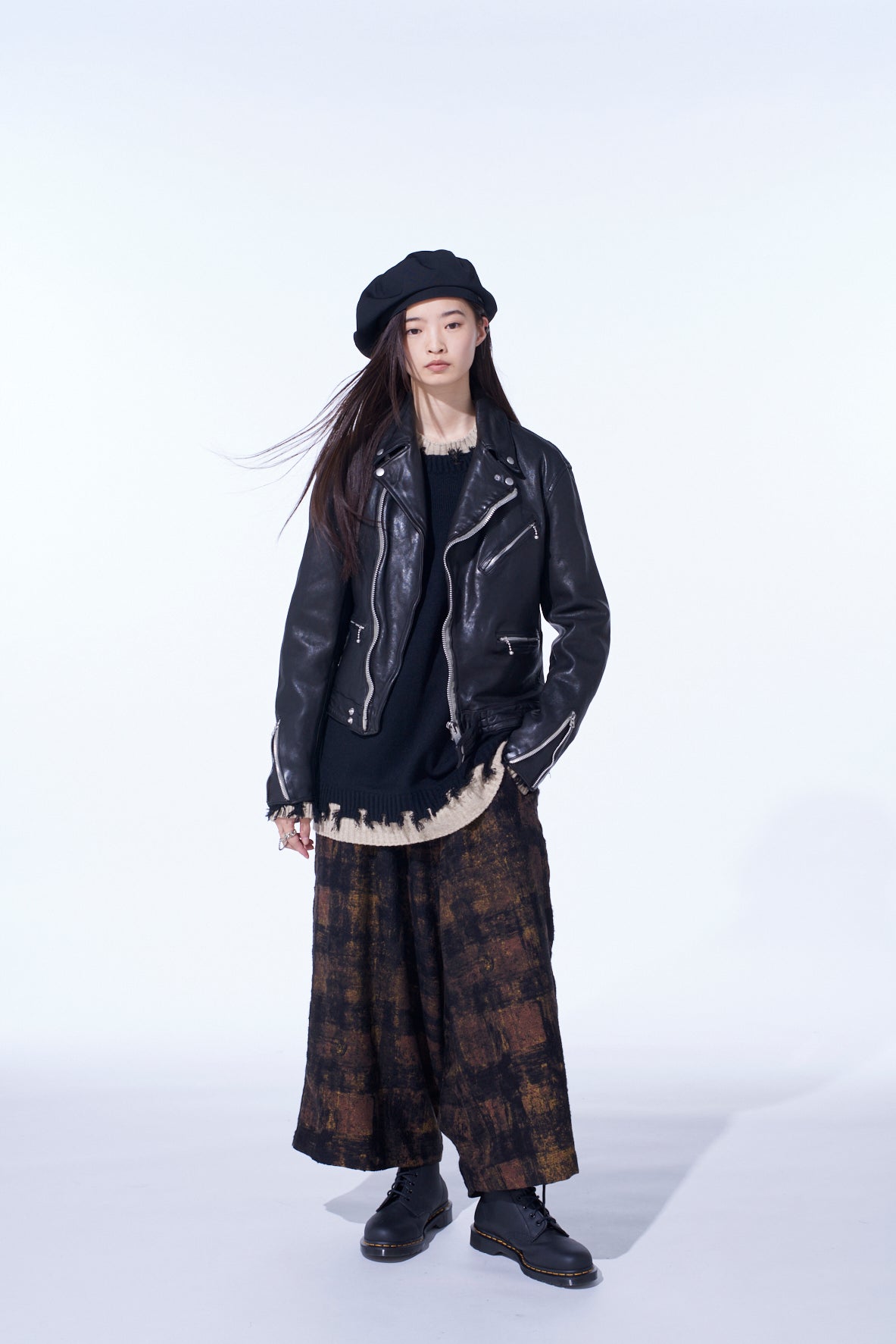 CHECK JACQUARD WIDE SAROUEL PANTS
