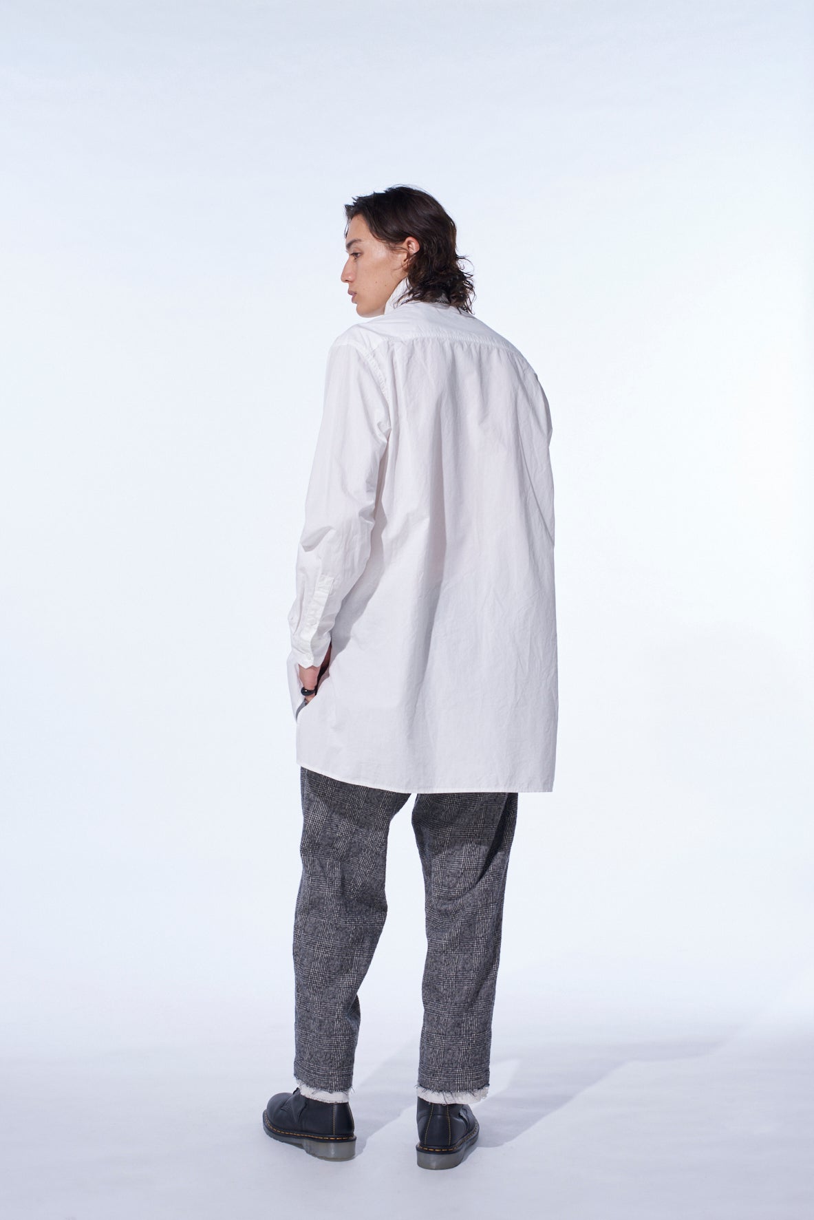 GLEN CHECK CUT-OUT HEM PANTS