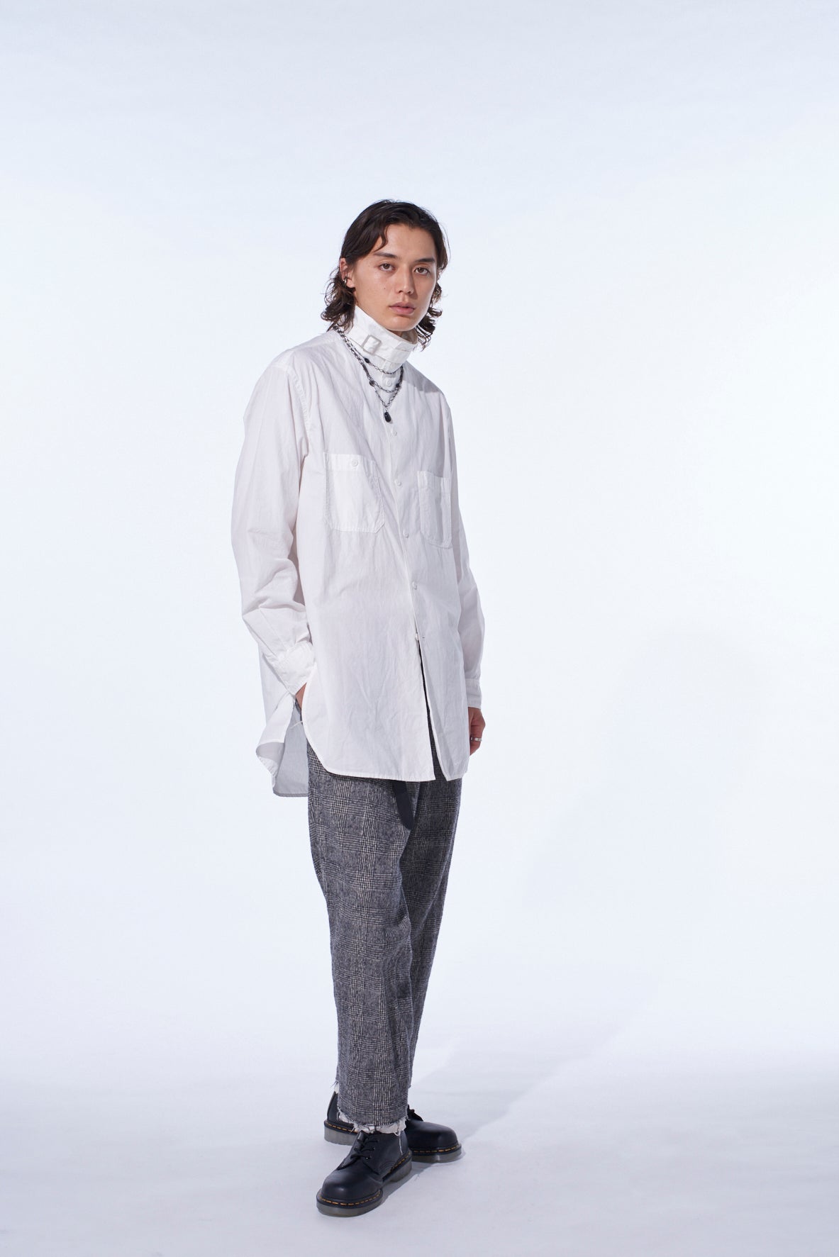 GLEN CHECK CUT-OUT HEM PANTS