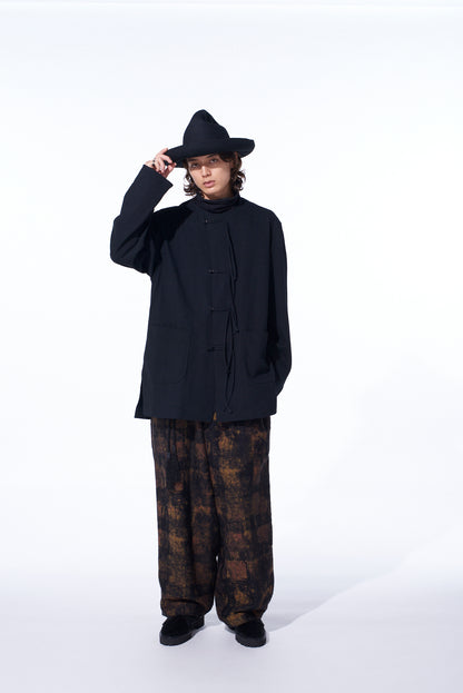 CHECK JACQUARD WAIST-STRING WIDE PANTS