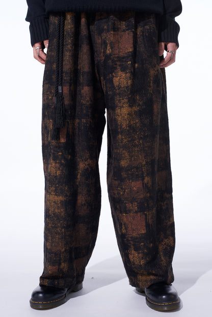CHECK JACQUARD WAIST-STRING WIDE PANTS