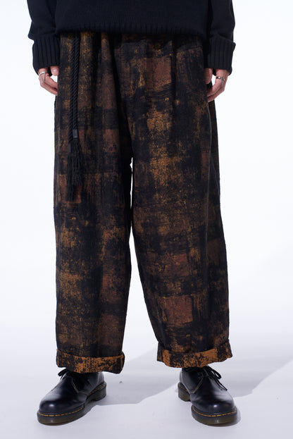 CHECK JACQUARD WAIST-STRING WIDE PANTS