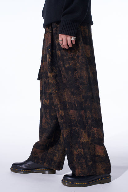 CHECK JACQUARD WAIST-STRING WIDE PANTS