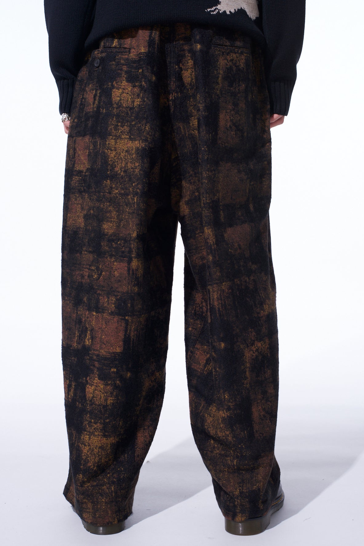 CHECK JACQUARD WAIST-STRING WIDE PANTS