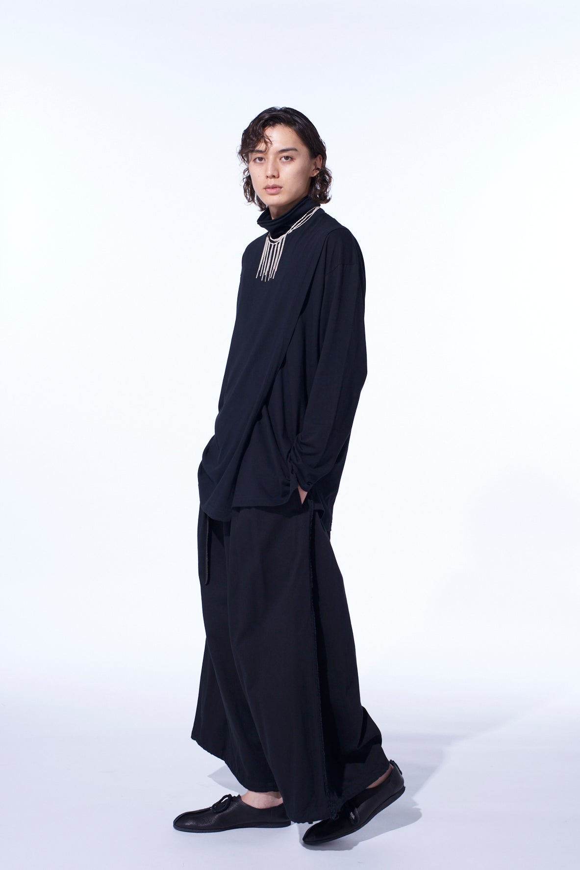 30/COTTON JERSEY LAYERED FRONT TURTLENECK LONG T-SHIRT