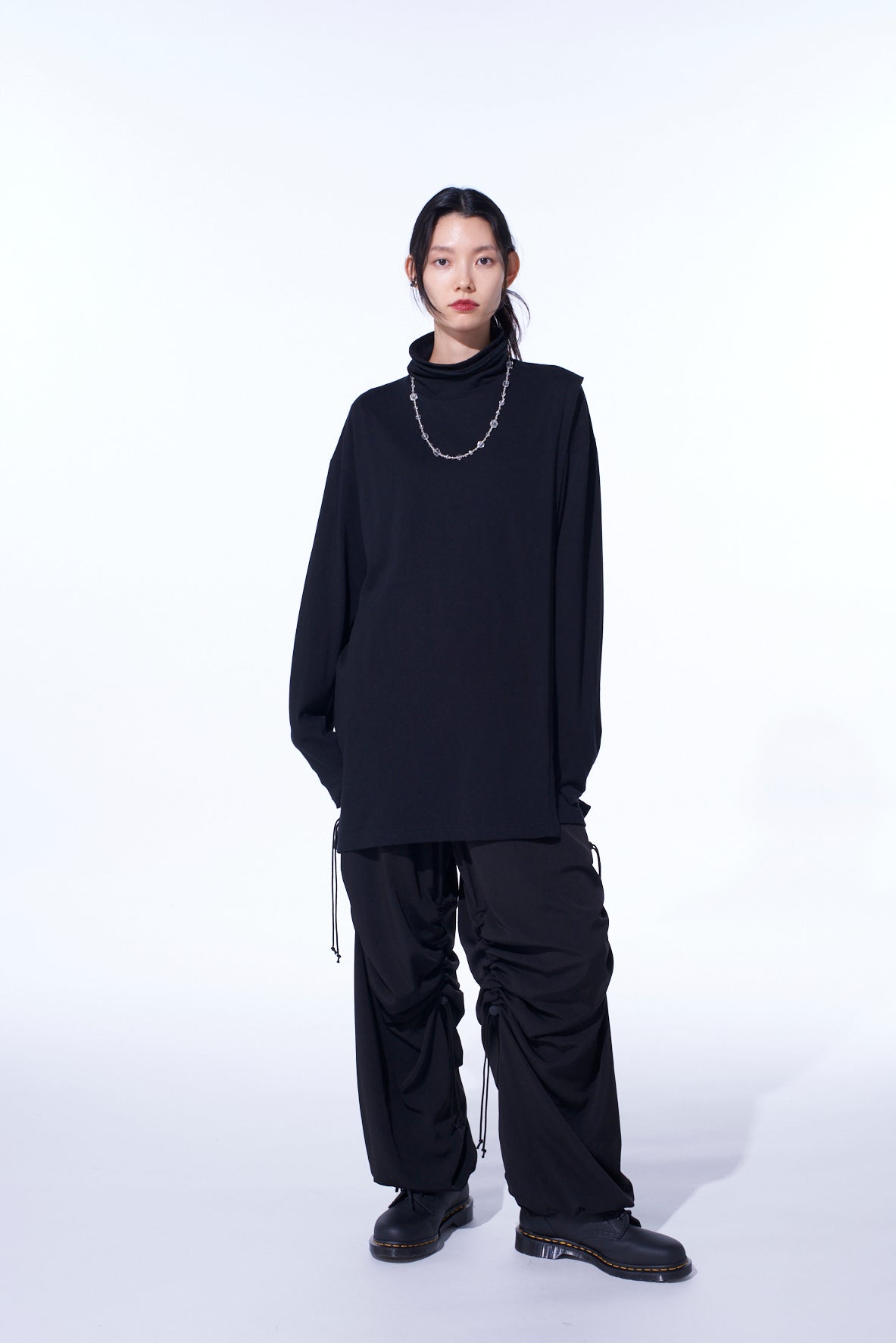 30/COTTON JERSEY LAYERED FRONT TURTLENECK LONG T-SHIRT