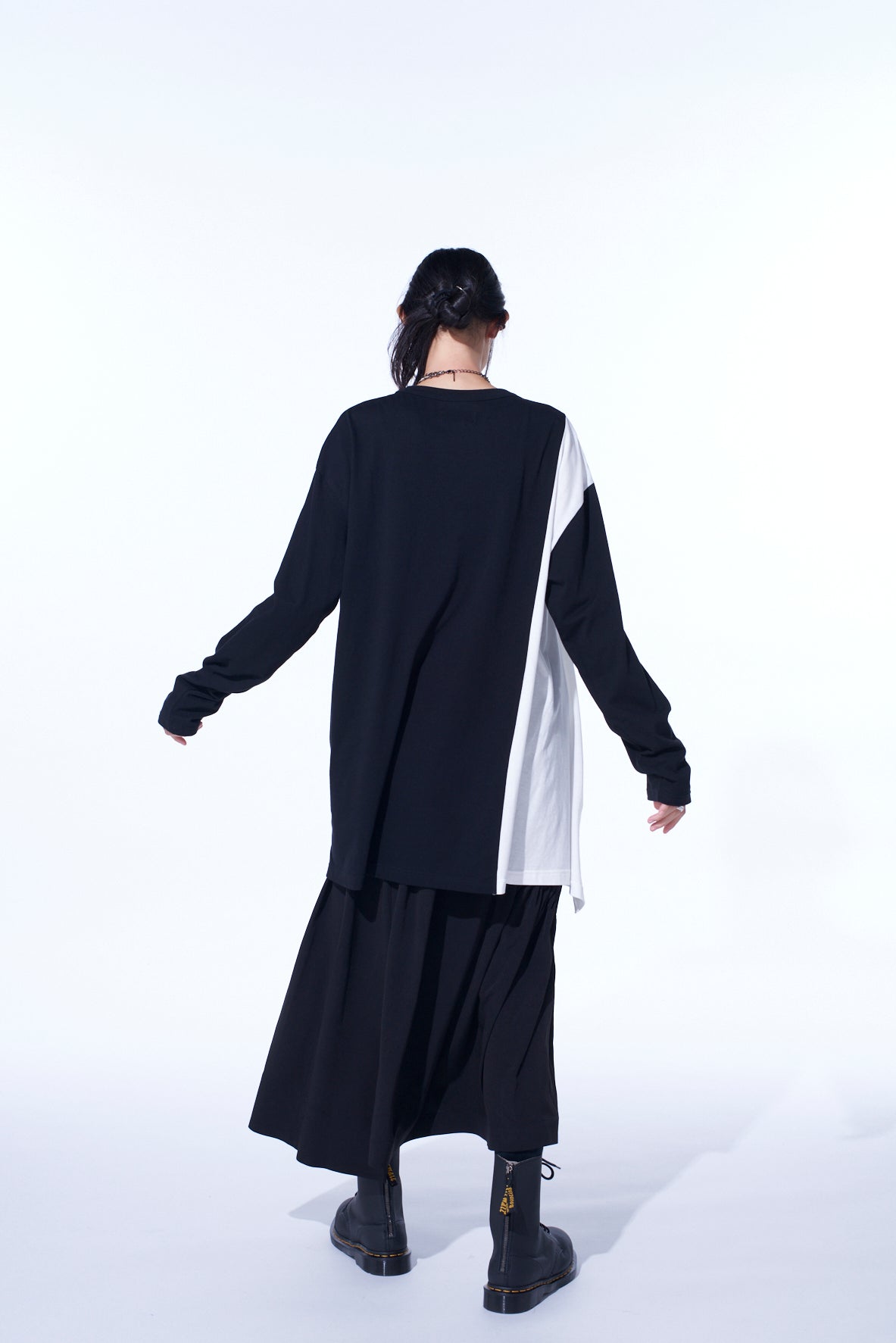 COTTON JERSEY FABRIC SWITCH L/S DRAPED T-SHIRT