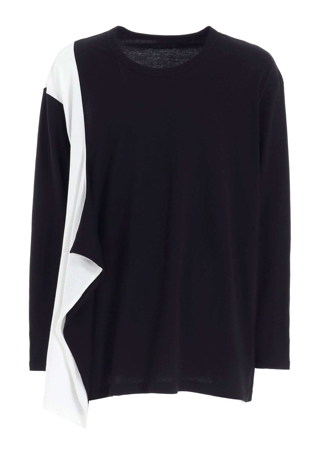 COTTON JERSEY FABRIC SWITCH L/S DRAPED T-SHIRT