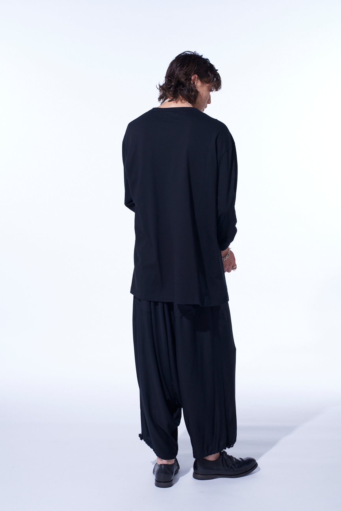 COTTON JERSEY FABRIC SWITCH L/S DRAPED T-SHIRT