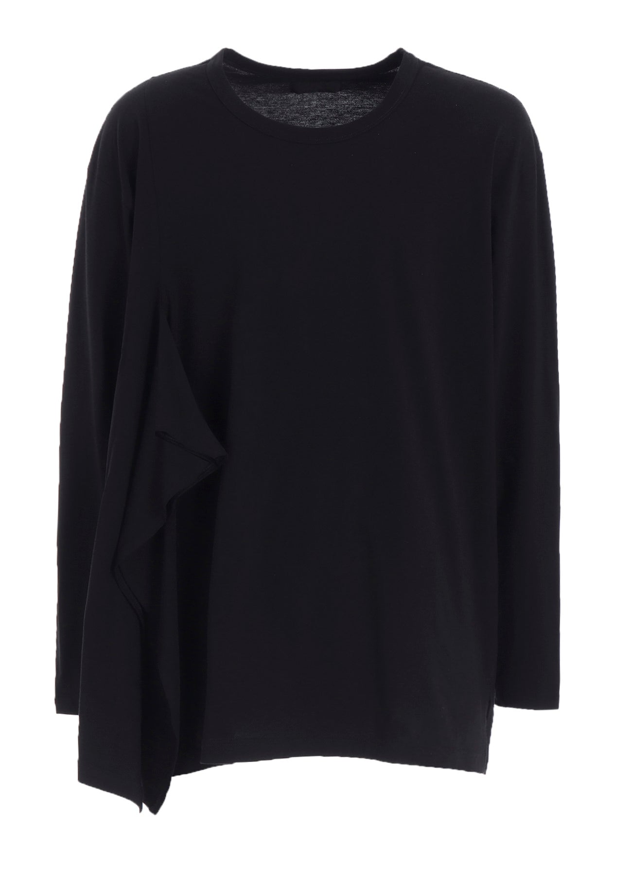 COTTON JERSEY FABRIC SWITCH L/S DRAPED T-SHIRT