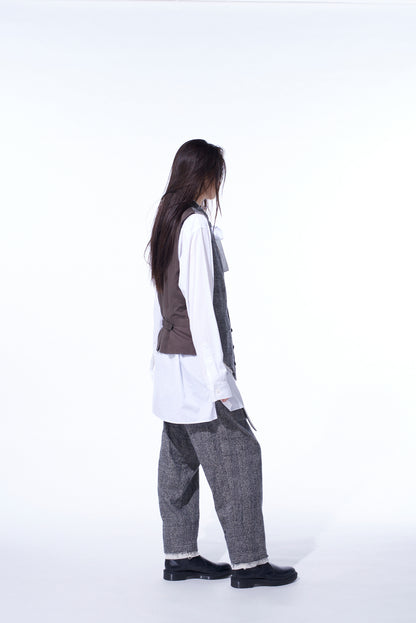 GLEN CHECK CUT-OUT HEM STAND COLLAR VEST