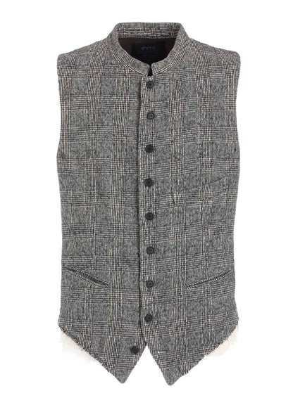 GLEN CHECK CUT-OUT HEM STAND COLLAR VEST